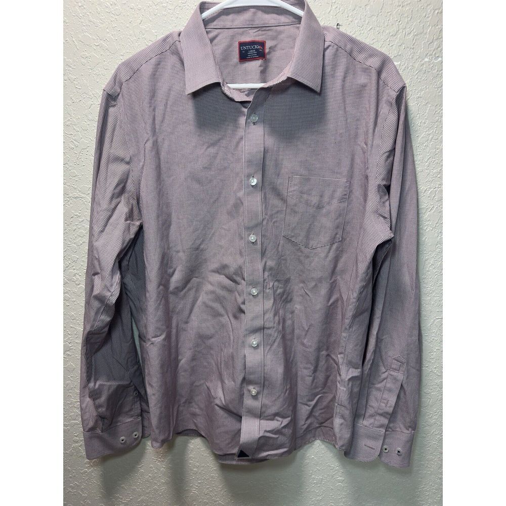 UNTUCKit Shirt Men's Large Gingham Burgundy Cotton Button Long Sleeve #27